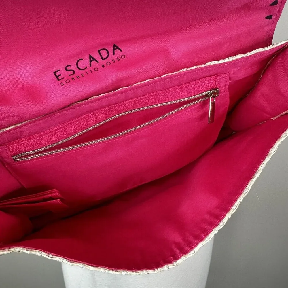 Escada Sorbetto Rosso Watermelon Straw Rattan Chain Crossbody Shoulder Bag
